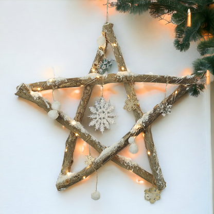 Rustic Wooden Star Lit Christmas Decoration