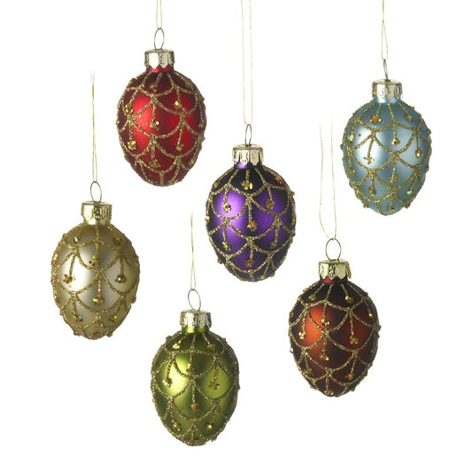 Set of 6 Colourful Ornate Glass Baubles