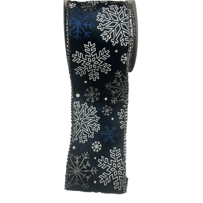 Dark Blue and Silver Snowflake Christmas Ribbon 2.7m