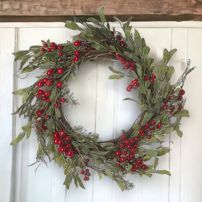 Festive Red Berry and Winter Foliage Wreath