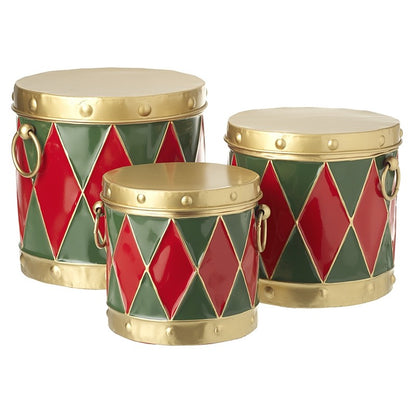 Set of 3 Drum Christmas Storage Tins