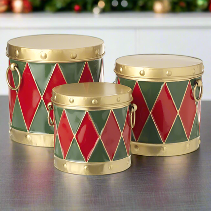 Set of 3 Drum Christmas Storage Tins