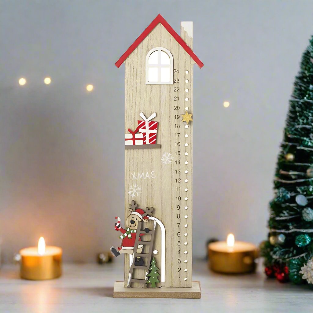 Wooden Tall House Christmas Countdown  Advent Decoration