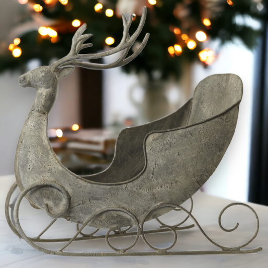 Vintage Style Christmas Rustic Reindeer Sleigh Decoration