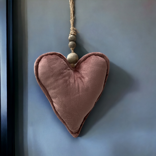 Pink Fabric Hanging Heart Christmas Decoration