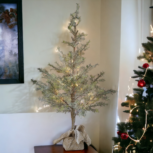 Light up Frosted Fir Christmas Tree in Hessian Bag