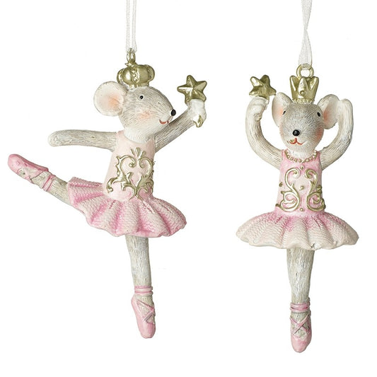 Set of 2 Mouse Ballerina Hanging Decoration