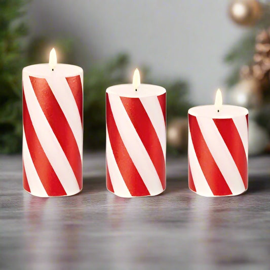 Candy Cane Red Spiral Stripe LED Christmas Candle