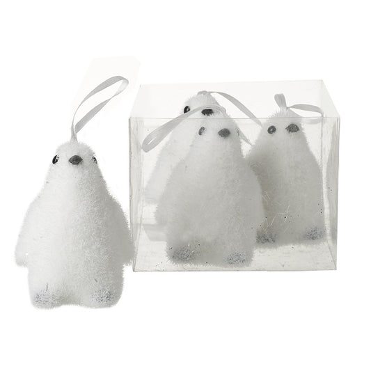 Set of 4 White Penguin Hanging Christmas Tree Decorations