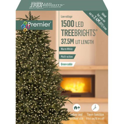 Premier TreeBrights 1500 Warm White LED Christmas String Lights