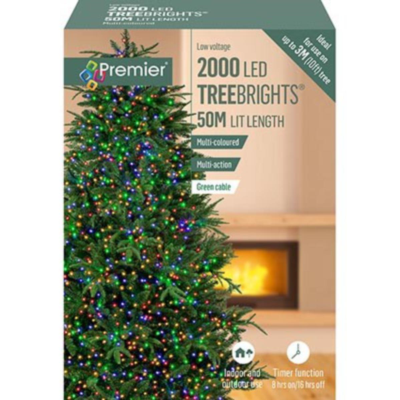 Premier TreeBrights 2000 Multi Colour LED Christmas String Lights