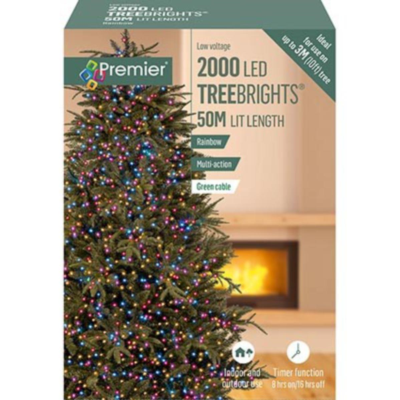 Premier TreeBrights 2000 Rainbow LED Christmas String Lights