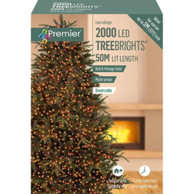 Premier TreeBrights 2000 Red and Vintage Gold LED String Lights