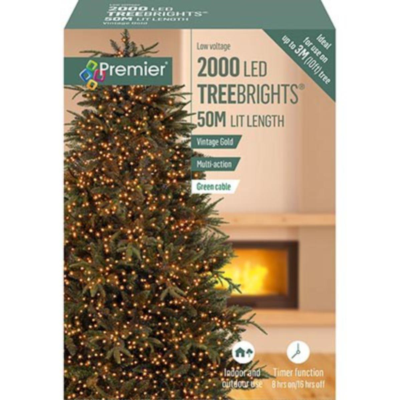 Premier TreeBrights 2000 Vintage Gold LED Christmas String Lights