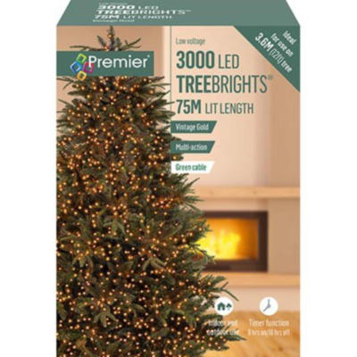 Premier 3000 Vintage Gold LED Treebrights Christmas String Lights