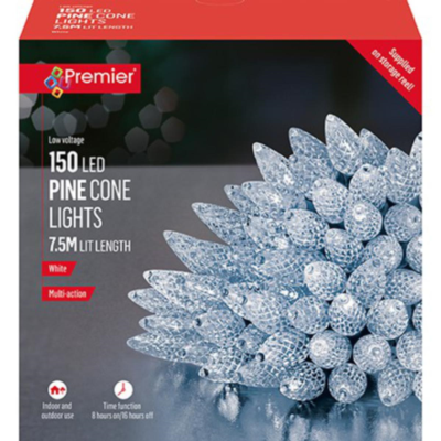 Premier 150 White LED Christmas Pinecone Lights