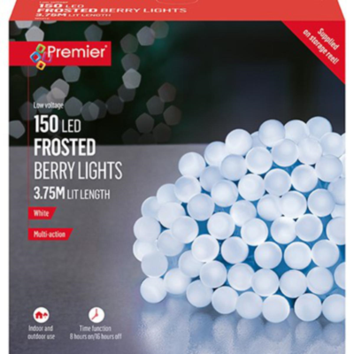 Premier 150 White Frosted Cap Christmas Berry String Lights