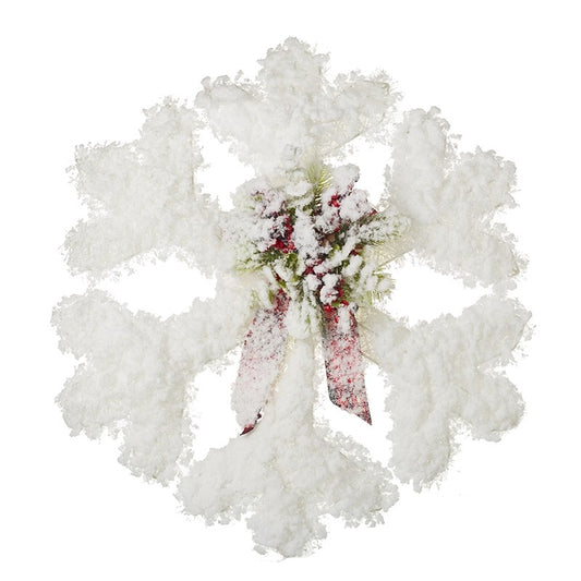 White Snowy Snowflake with Bow Christmas Decoration