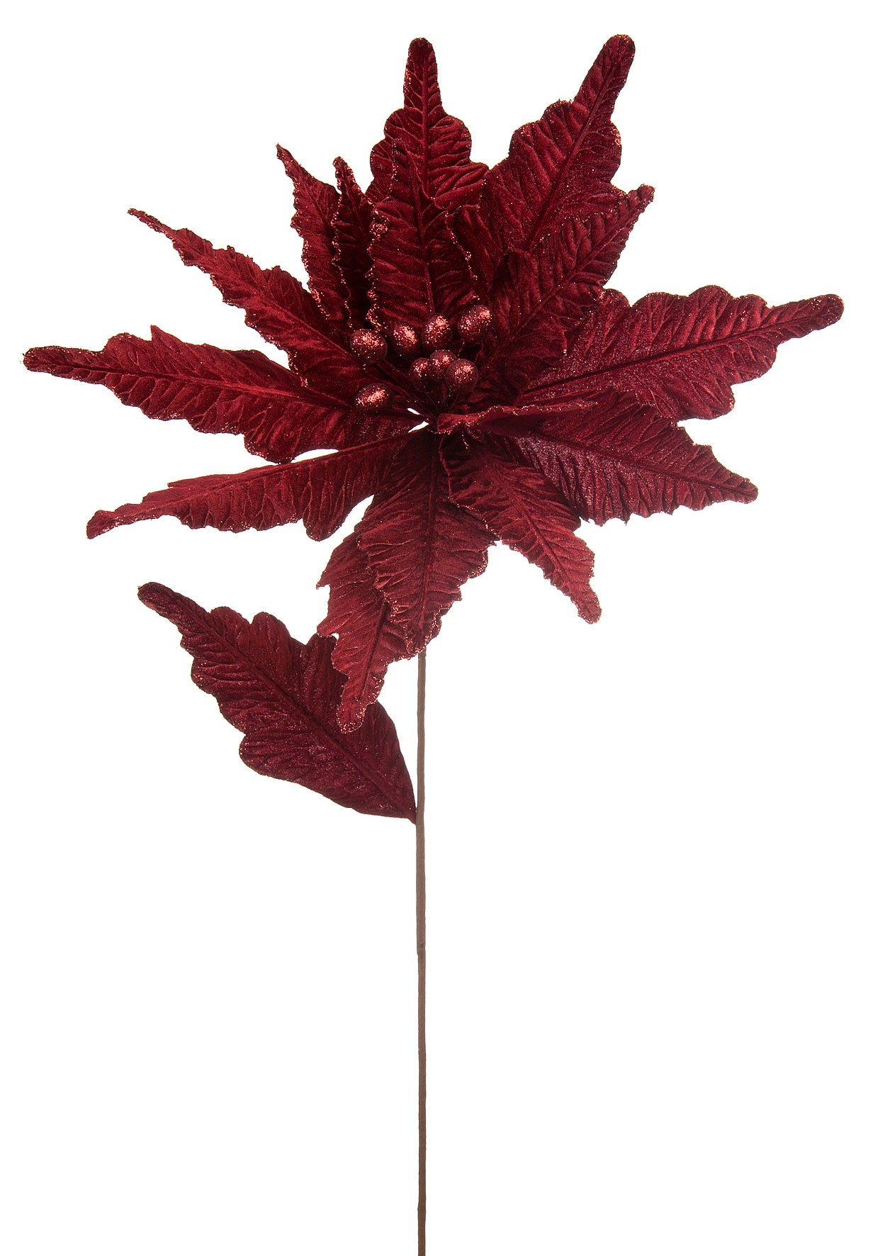 Burgundy Velvet Christmas Poinsettia Stem 68cm