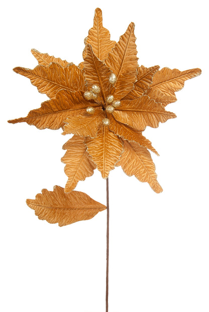 Gold Velvet Christmas Poinsettia Stem 68cm