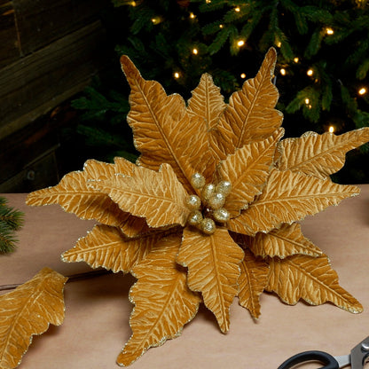 Gold Velvet Christmas Poinsettia Stem 68cm