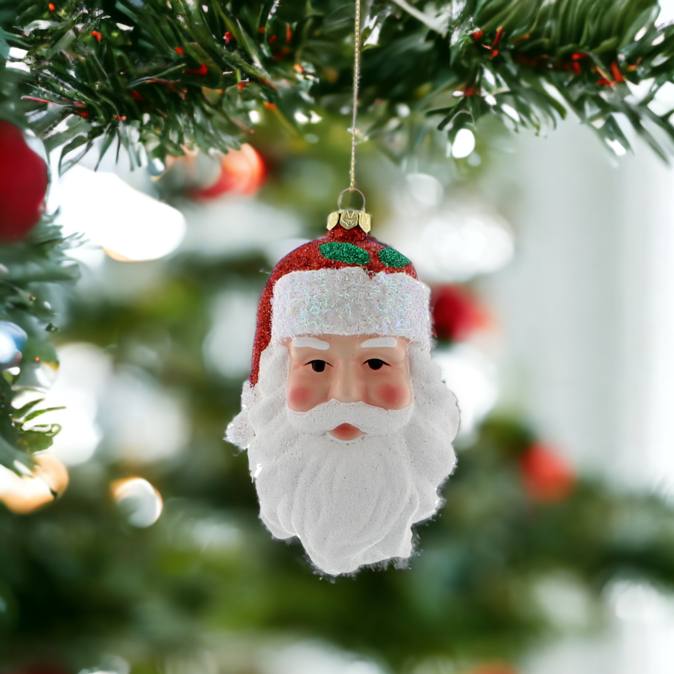 Santa Head Hanging Christmas Decoration 10cm