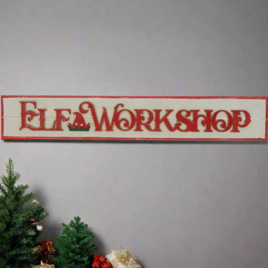 Elf Workshop Wooden Christmas Sign 92cm