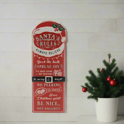 Santa Rules Hanging Wall Sign 68cm