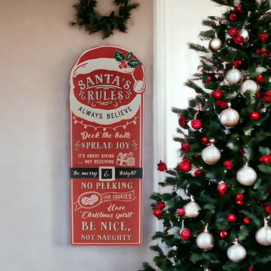 Santa Rules Hanging Wall Sign 68cm