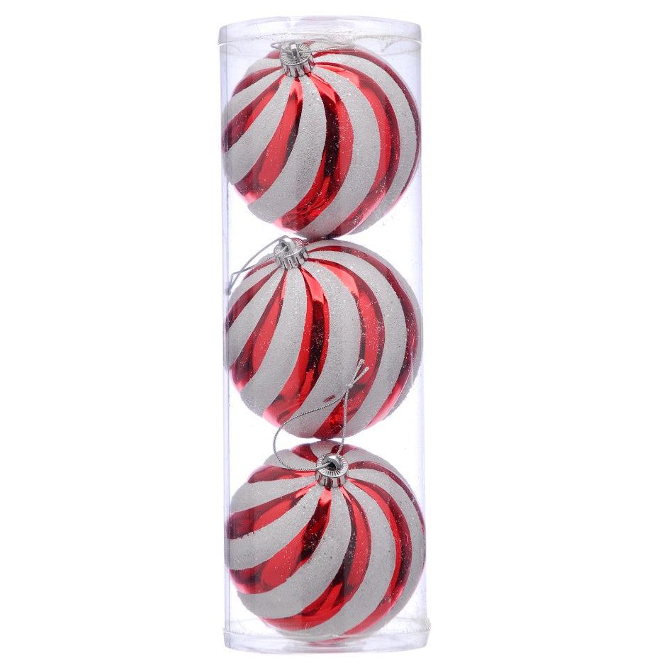 Set of 3 Large 15cm Candy Cane Stripe Christmas Baubles