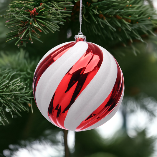 20cm Candy Stripe Shatterproof Christmas Bauble