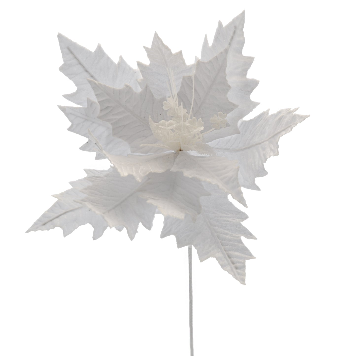 White Christmas Poinsettia with White Glitter Stem 70cm