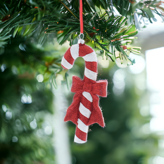 Glitter Candy Cane with Bow Hanging Decoration