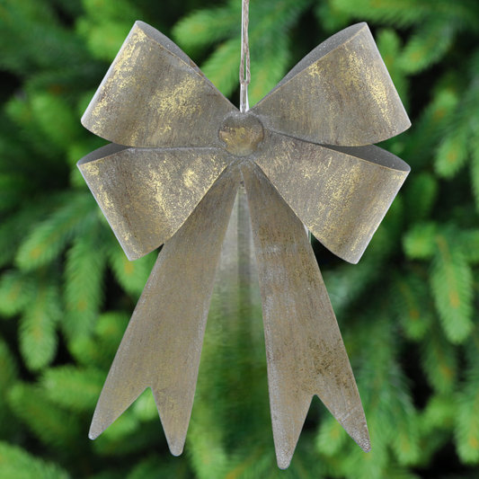 Gold Aged Effect  Christmas Bow Tree Decoration 25cm