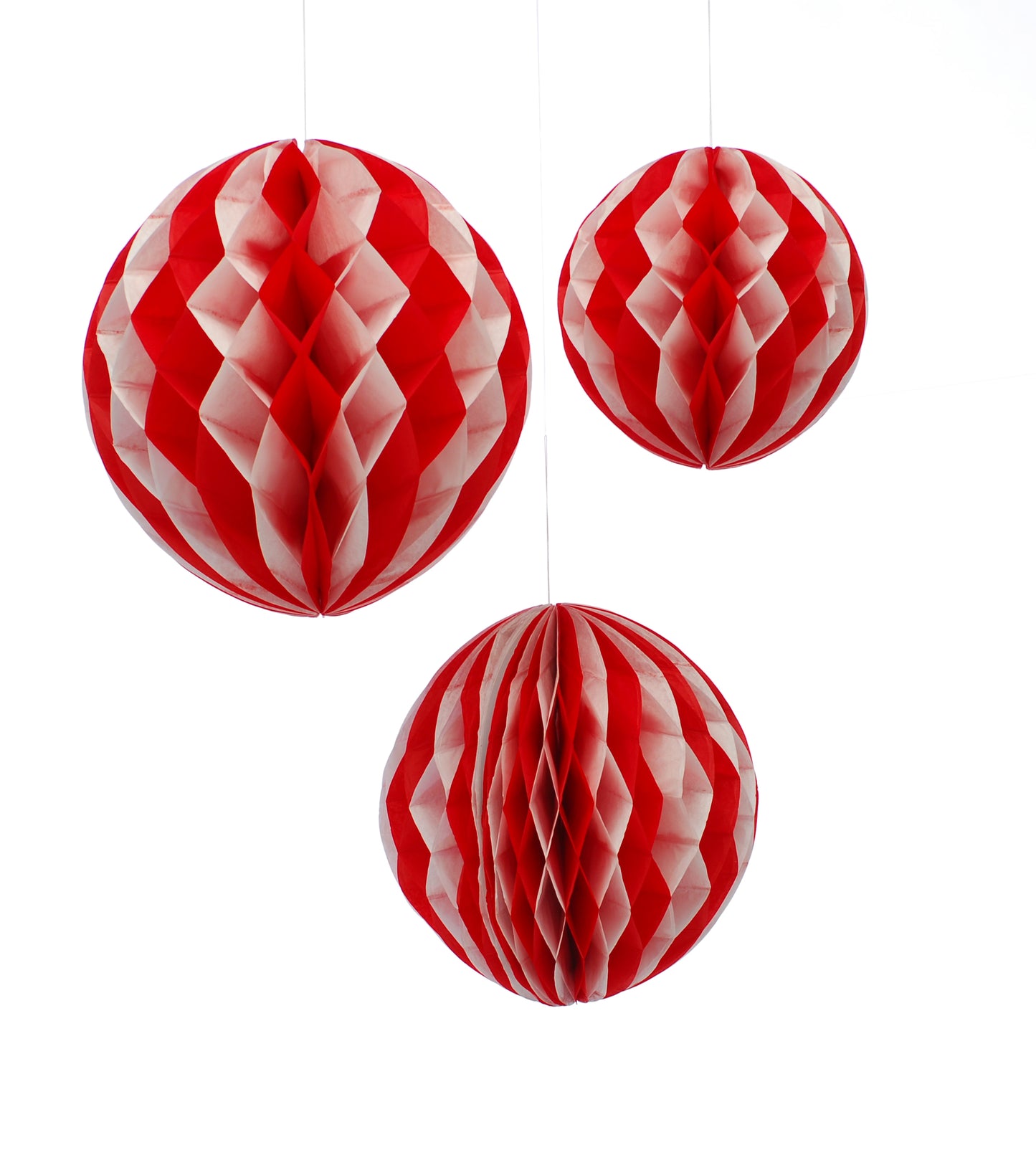 Pack of 3 Red and White Stripe Paper Ball Retro Christmas Decoration