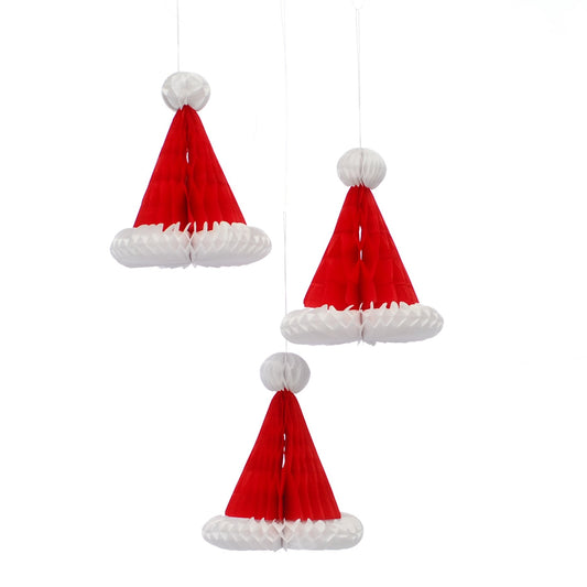 Pack of 3 Paper Honeycomb Santa Hats Decoration