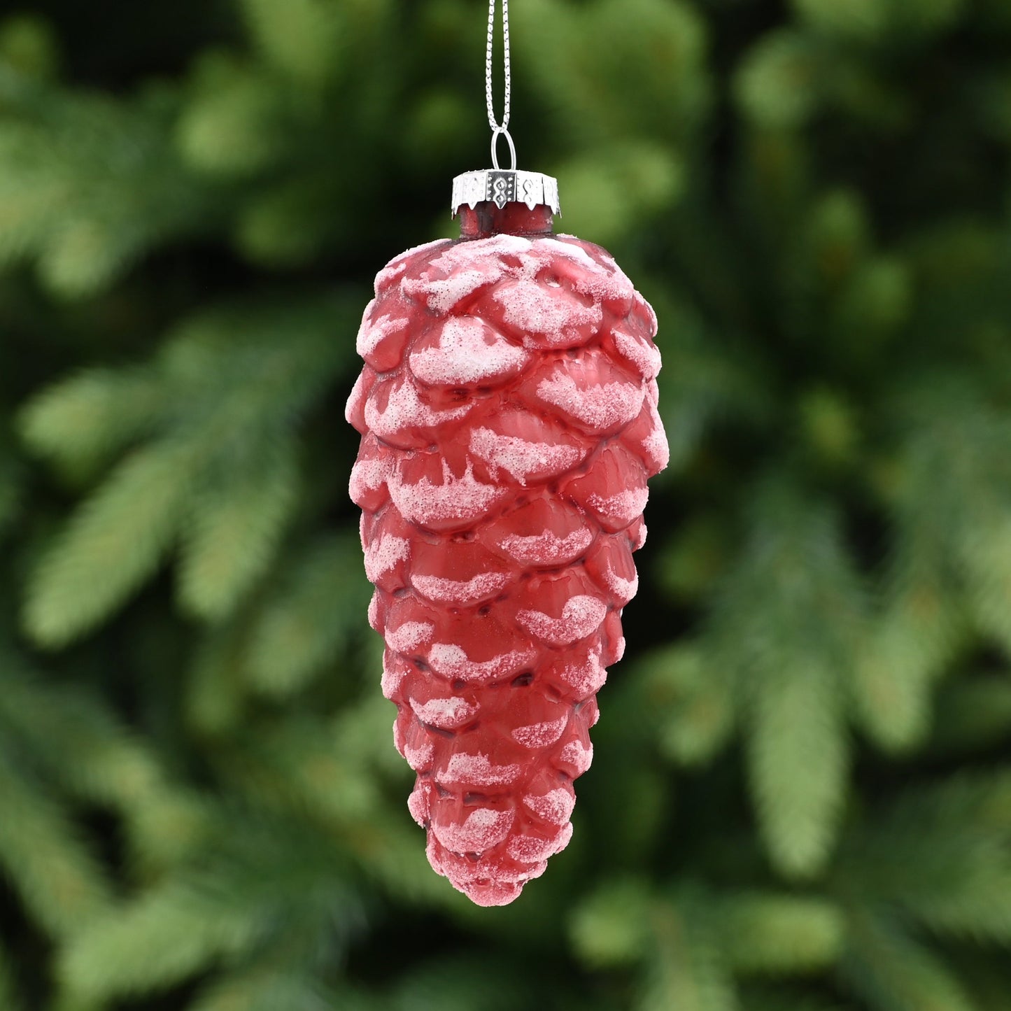 Red Glass Pinecone Decoration 12cm