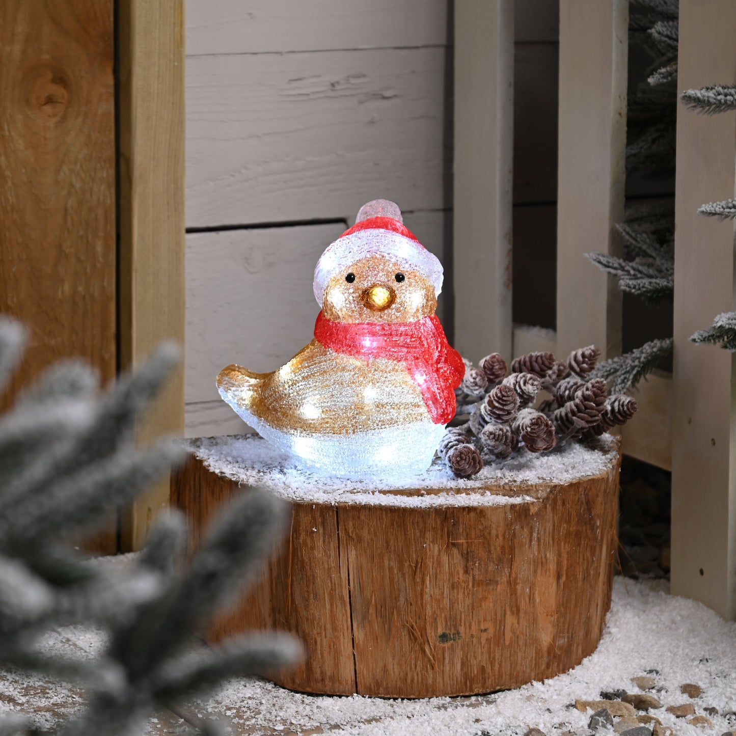 Lit Acrylic Robin Christmas Decoration