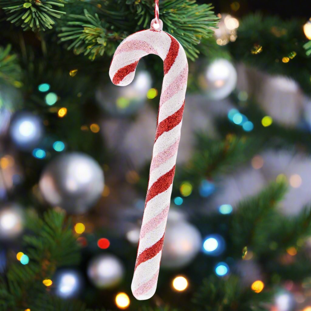 Pink and Red Stripe Candy Cane Christmas Hanging Decoration