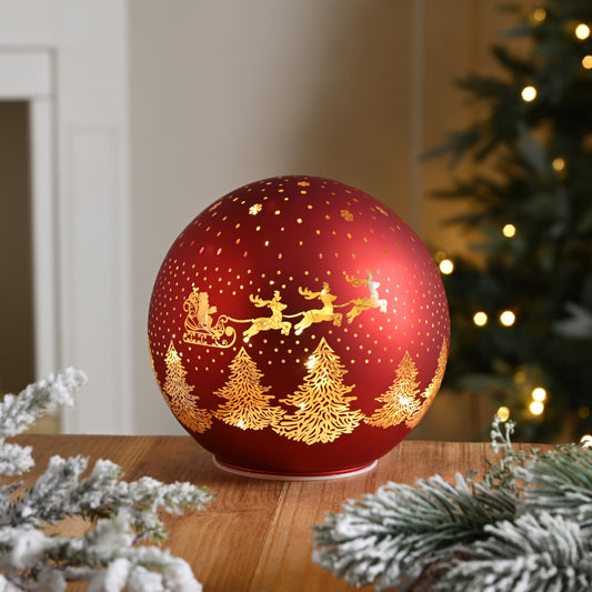 Red Santa and Sleigh Scene Light Up Ball Christmas Decoration 15cm