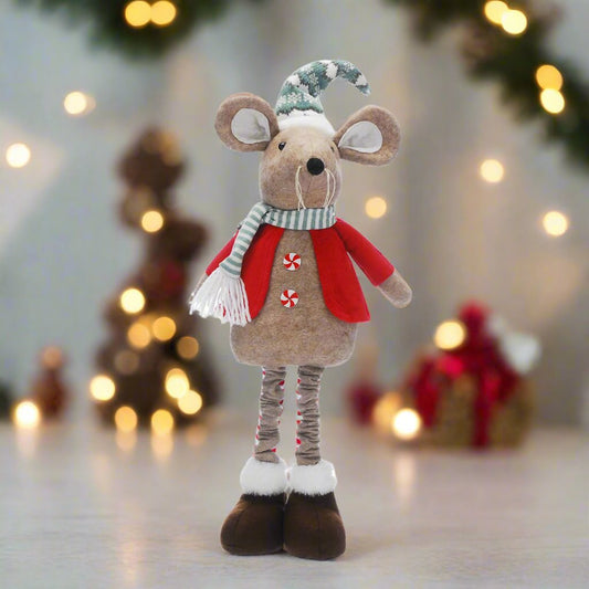 Plush Christmas Mouse Decoration with Extendable Legs 79cm