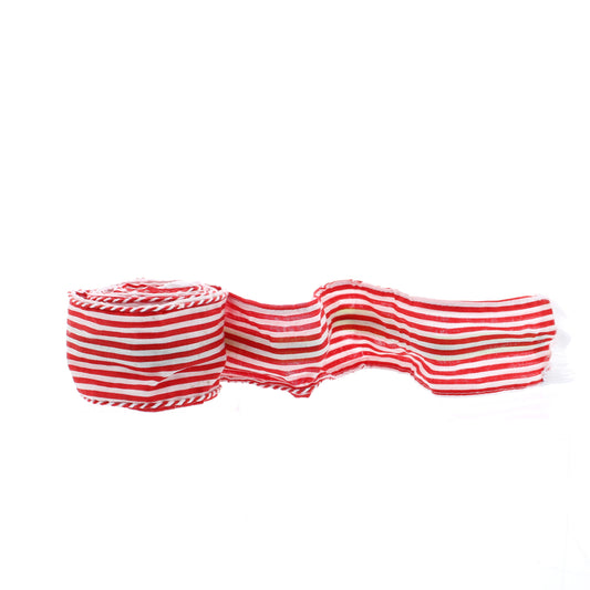 Fabric Red and White Stripe Ribbon Roll 150cm