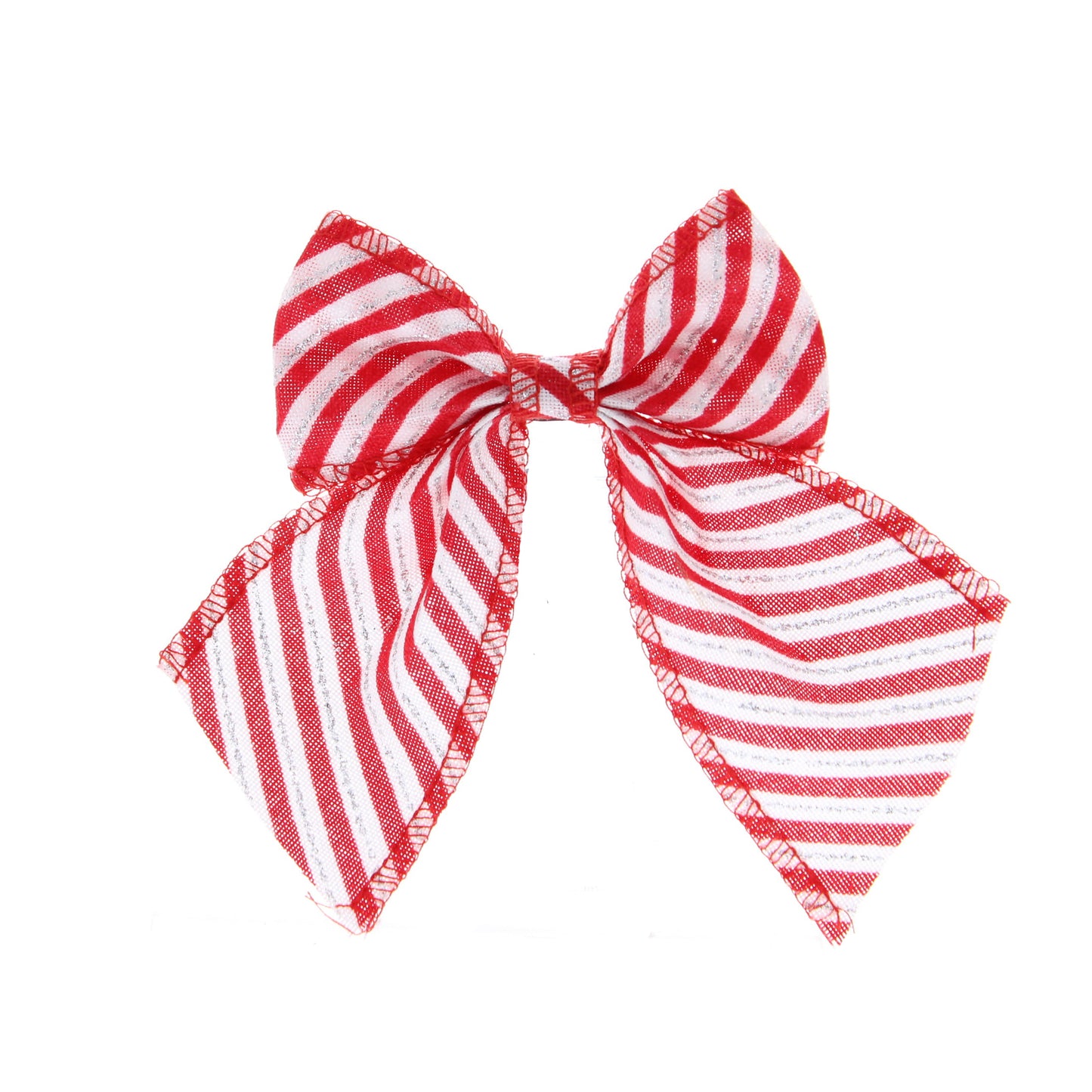 Red and White Fabric Stripe Bow 10cm