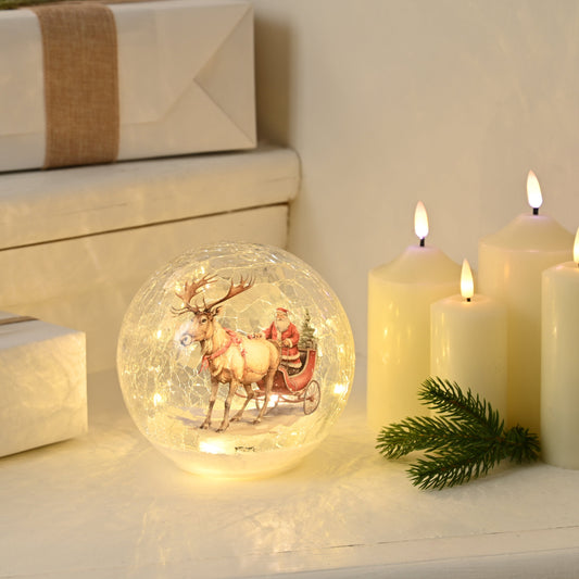 Santa Sleigh Light Up Crackle Effect Ball Christmas Decoration