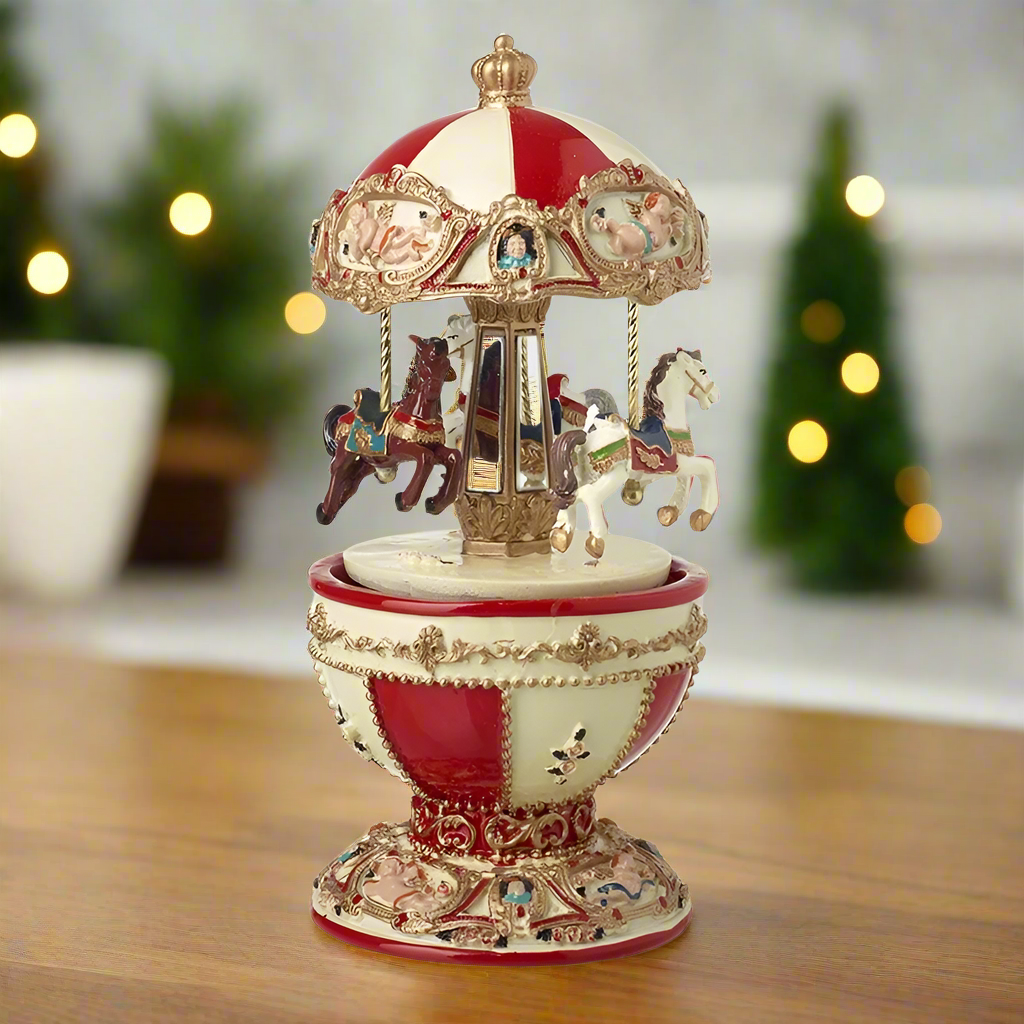 Egg Shape Christmas Merry Go Round Music Box