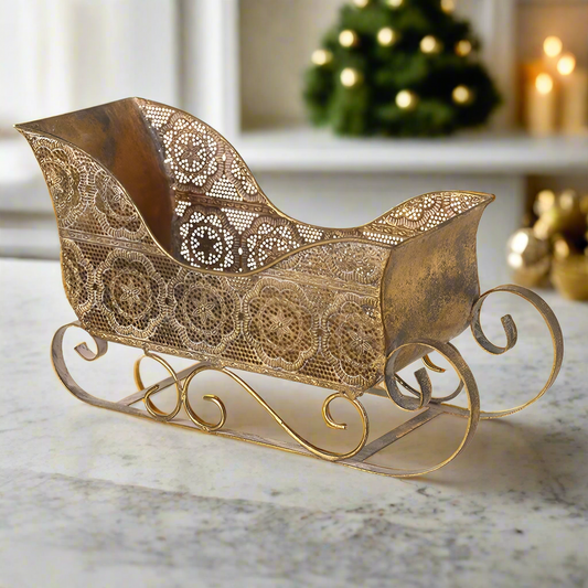 Vintage Style Gold Christmas Sleigh Decoration