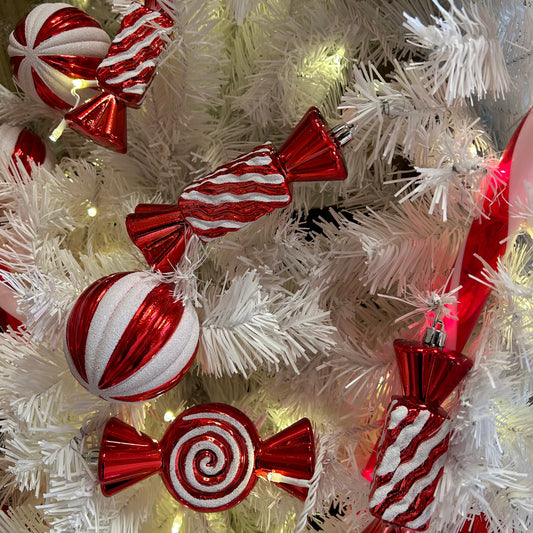 Set of 5 Striped Candy Cane Christmas Baubles