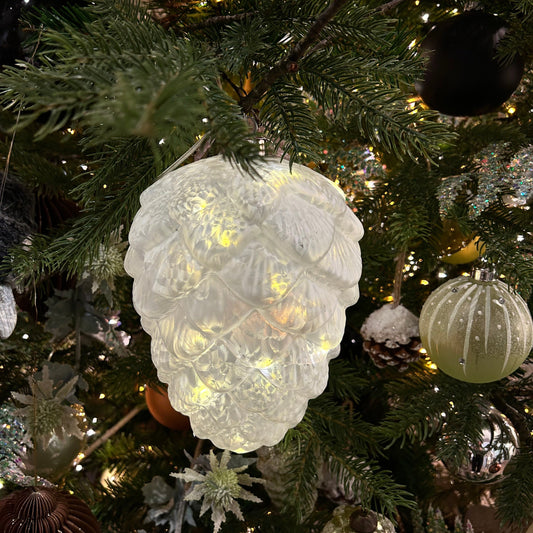 Lumineo Micro LED 21cm Frosted Pinecone Christmas Decoration