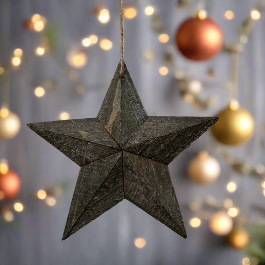 Grey Wooden Christmas Star Hanging Decoration