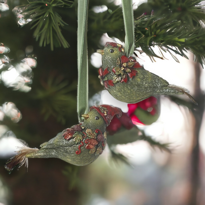 Set of 2 Decorative Bird Hanging Christmas Tree Decorations